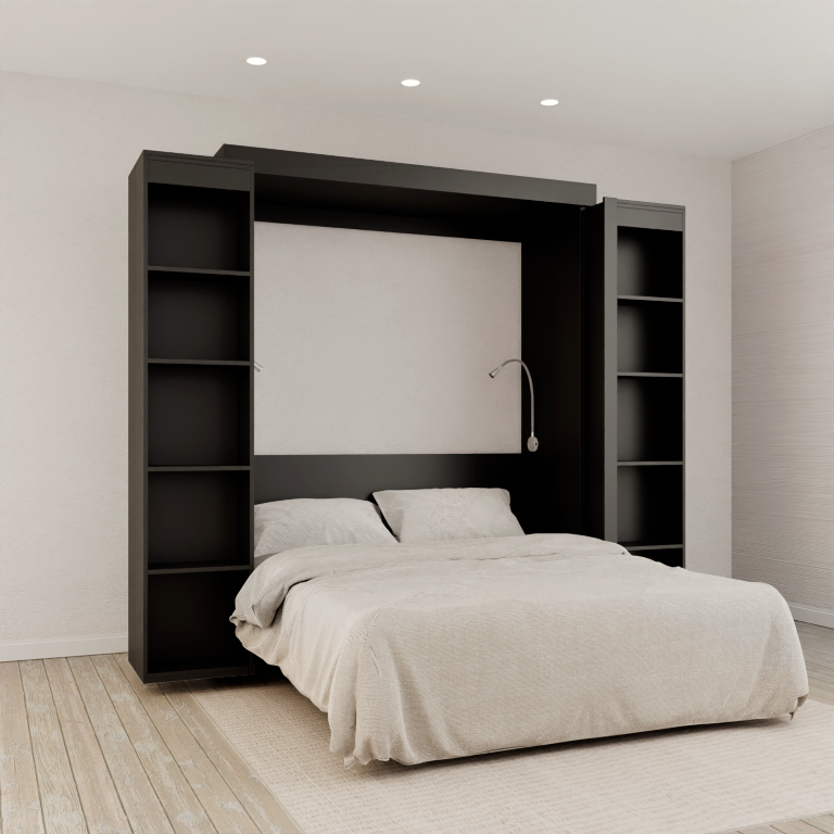 IN STOCK BLACK Double/Full Size Boaz BiFold Bookcase Murphy Bed