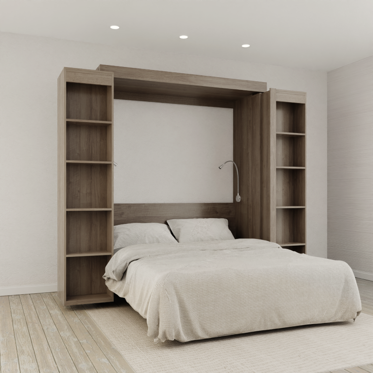 IN STOCK Queen Size Boaz BiFold Bookcase Murphy Bed - Monaco Textured Finish