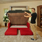 Sofa and Panel Bed Ensemble with color red sofa, front view, bed half open