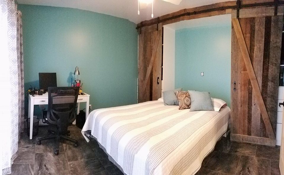 The Next Bed Wall-Mounted Murphy Bed Frame in open barn door style