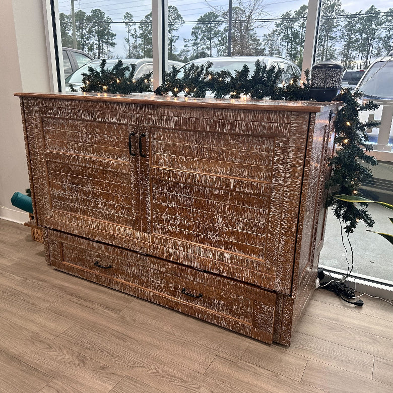 POPPY WHITE BARK MURPHY CABINET BED WITH DECORATIVE CHRISTMAS TOUCHES