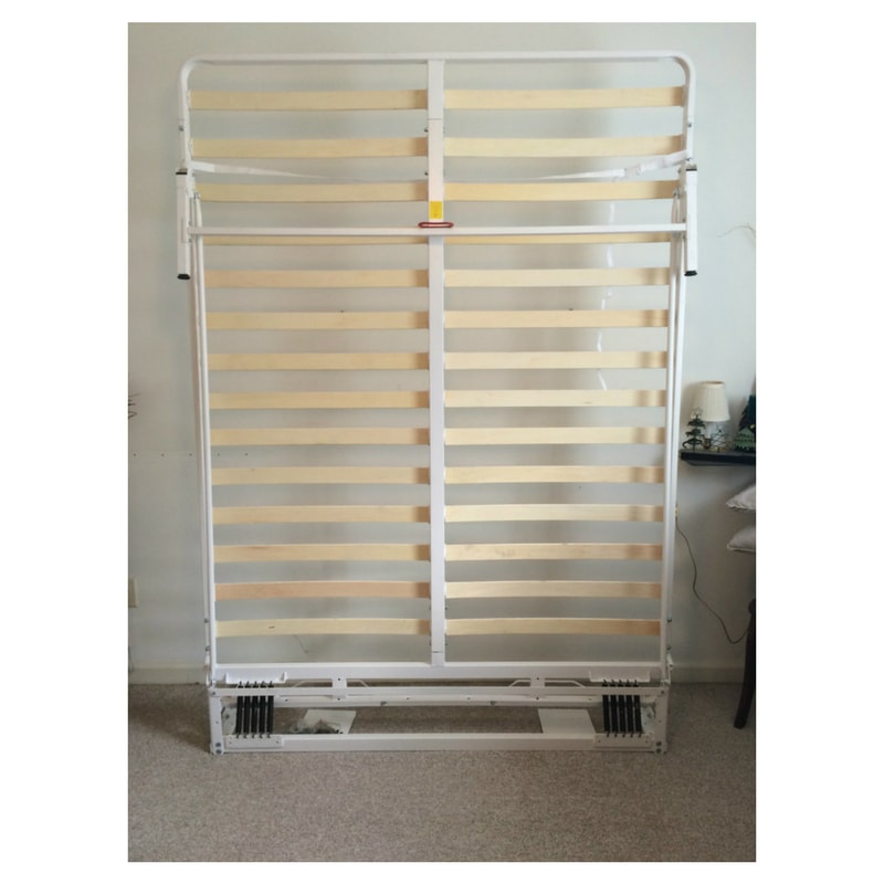 Clearance Murphy bed frame with slatted base, wall-mounted, folded up