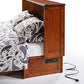 Clover Murphy Cabinet Bed Queen Size in color cherry, left angled view with built-in dual power and USB slots