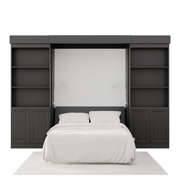 In Stock Majestic Library Bed: Supreme in color black, front view, bed pulled down