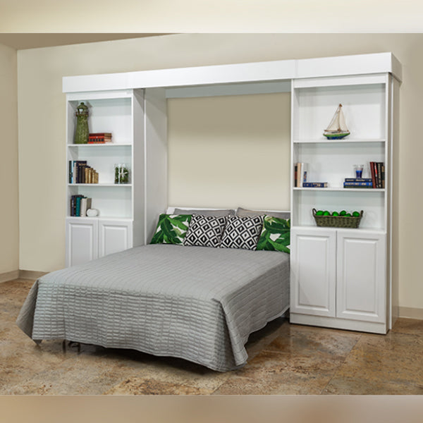 In Stock Majestic Library Bed: Supreme in color white, bed pulled down in left angled view