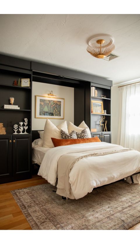 Majestic Library Bed: Supreme in color black, right angled view, bed pulled down