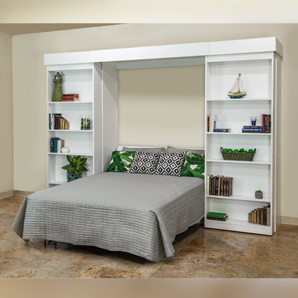 Majestic Library Bed in color white, bed pulled down, left angled view