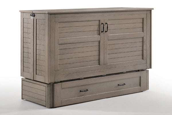 Poppy Murphy Cabinet Bed Queen Size in color brushed driftwood, right angled view