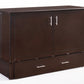 Sagebrush Murphy Cabinet Bed Queen Size in color dark chocolate, right angled view