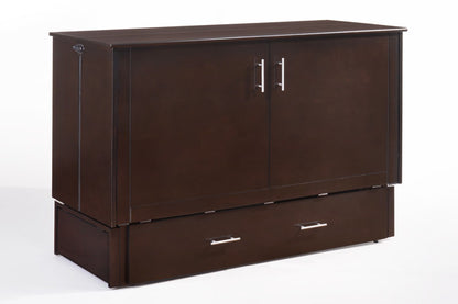 Sagebrush Murphy Cabinet Bed Queen Size in color dark chocolate, right angled view