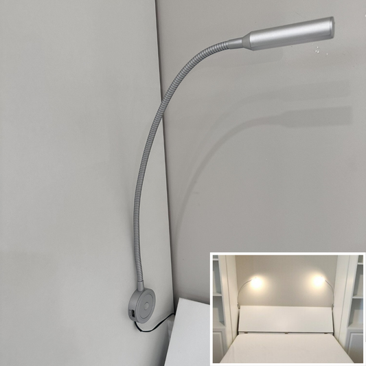 Silver Flexible Reading Lights, LED, with USB Charging Station (pair)