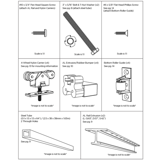 Sliding Book Case Hardware (BC-2) Parts with specs and definition manual