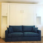 Sofa and Panel Bed Ensemble with color naval sofa, front view, bed pulled up