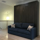 Sofa and Panel Bed Ensemble with color naval sofa, left angled view, bed pulled up 